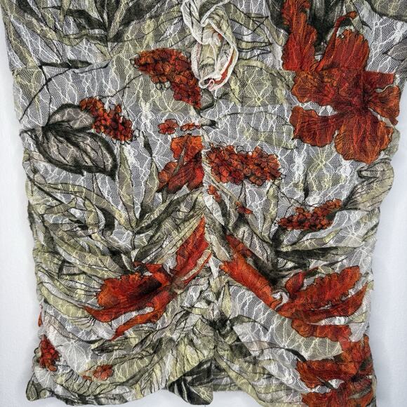 AB Studio Y2K Ruched Floral Mesh Top Fairy Grunge Ruffle Romantic Stretch XL - Picture 4 of 15